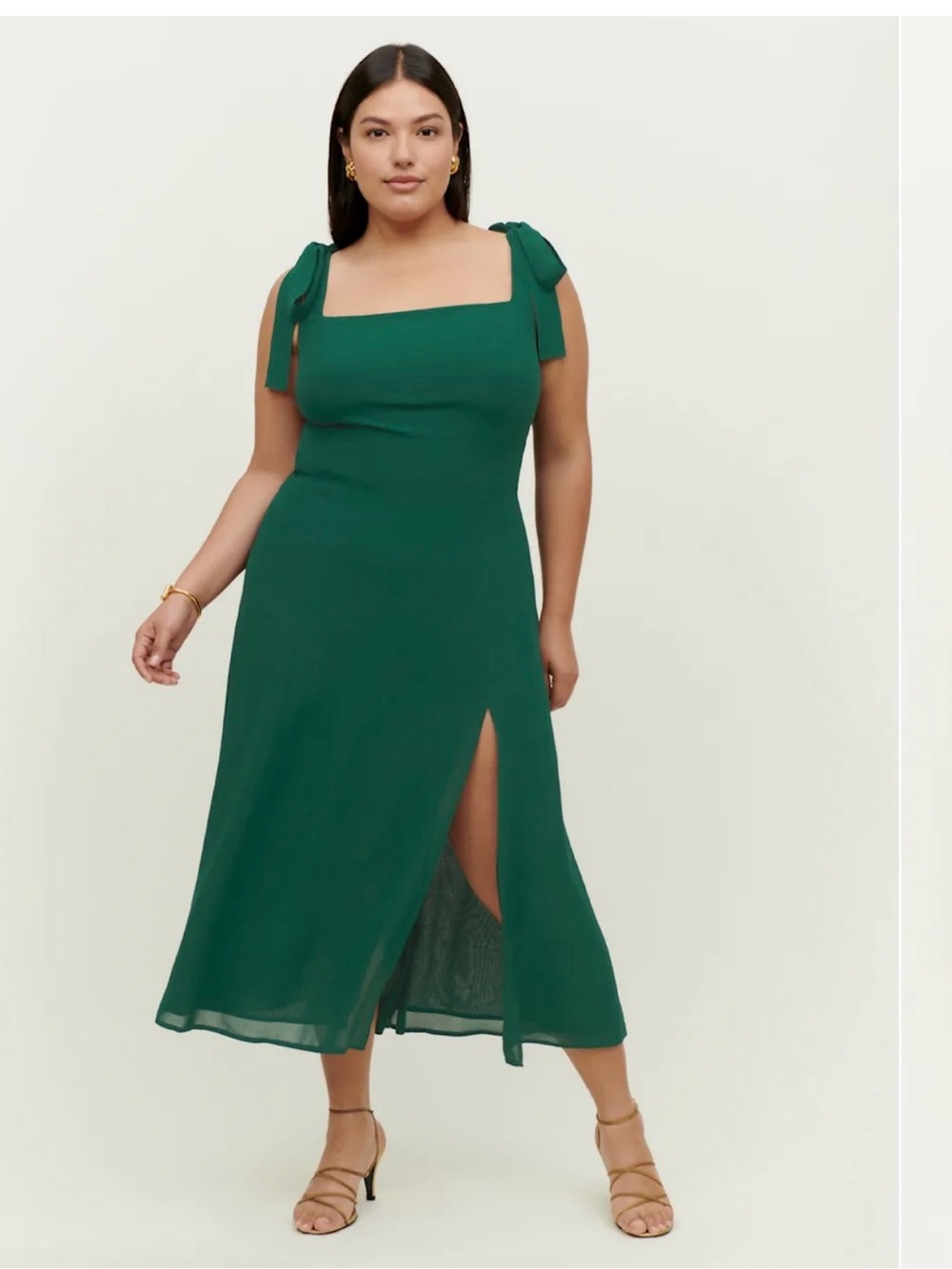 Reformation Forest Green Tie-Strap Midi Dress Size 18